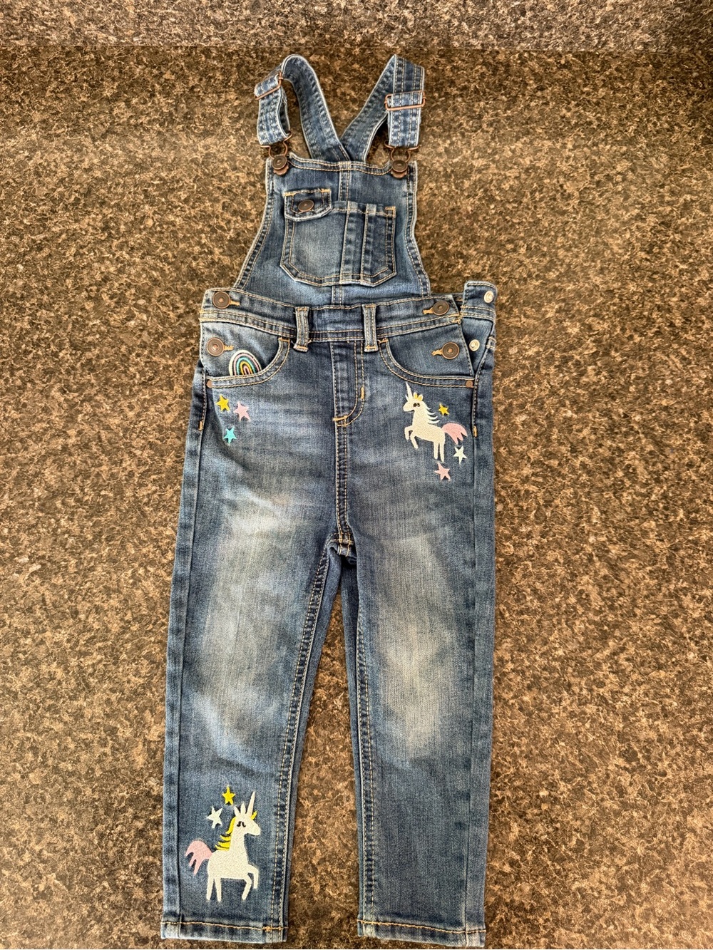 wonder nation Denim Unicorn Embroidered Overalls - Blue